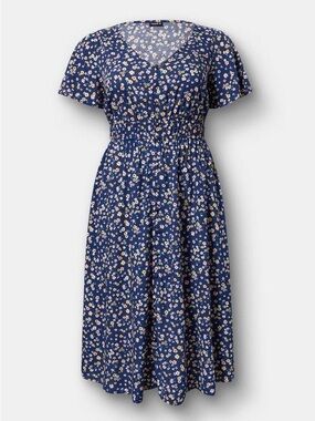 torrid Navy Floral Dress with Cream and Yellow Accents NWOT
